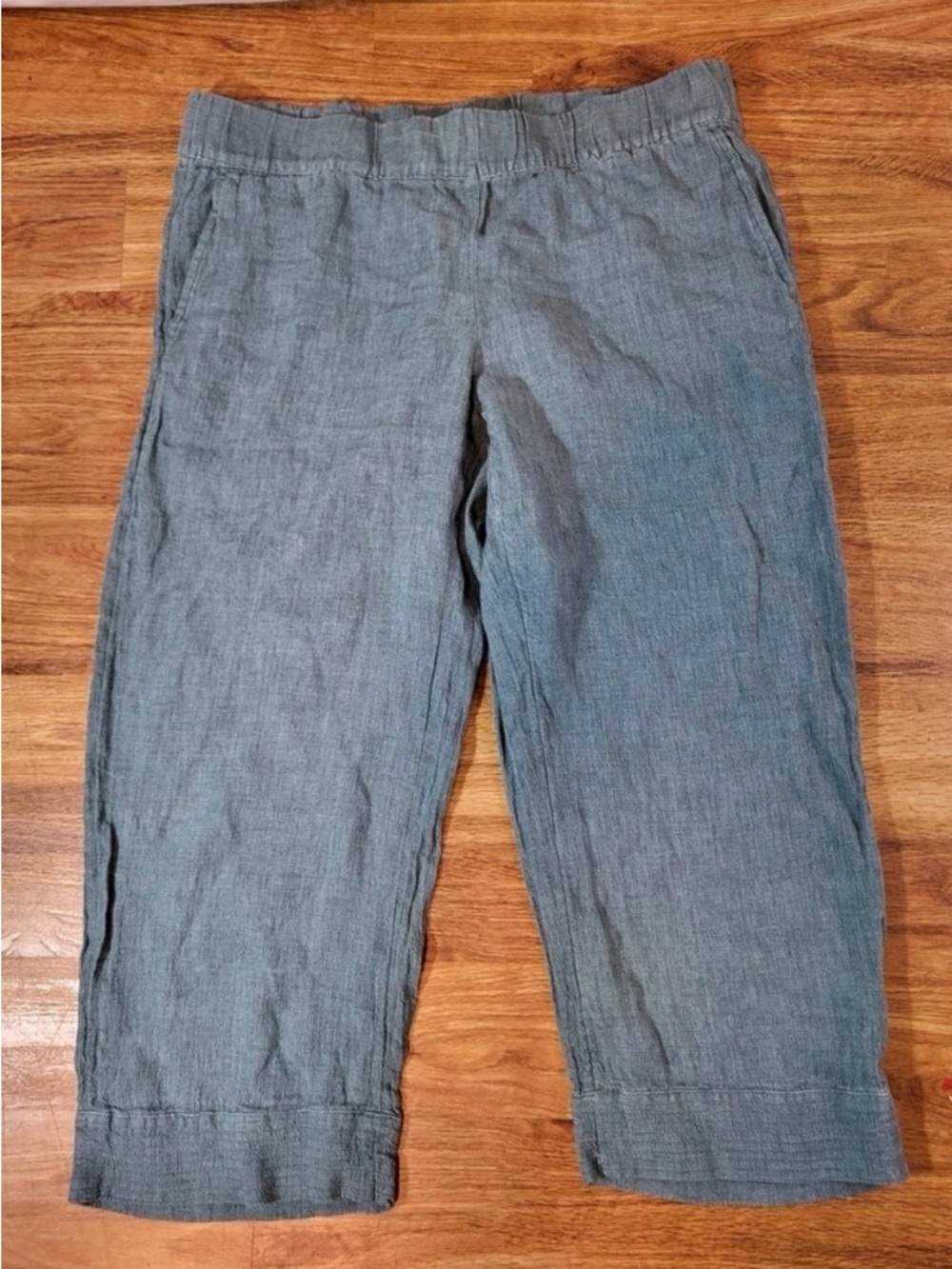 J. Jill Slate Gray/green Cropped Linen Blend Pants